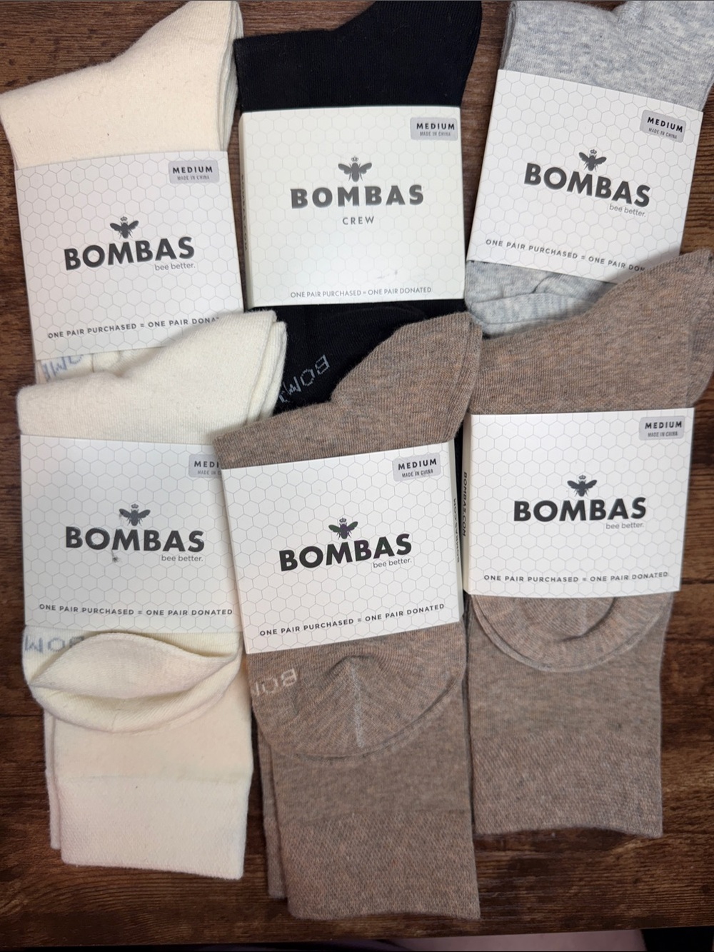 Bombas Men's Crew Socks – White, Black, Gray, and Tan (6-Pack)